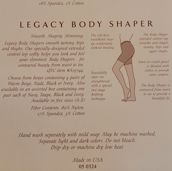 Legacy Legwear Body Shaper Pantyhose Size B Color Chestnut New In Box - Picture 10 of 11